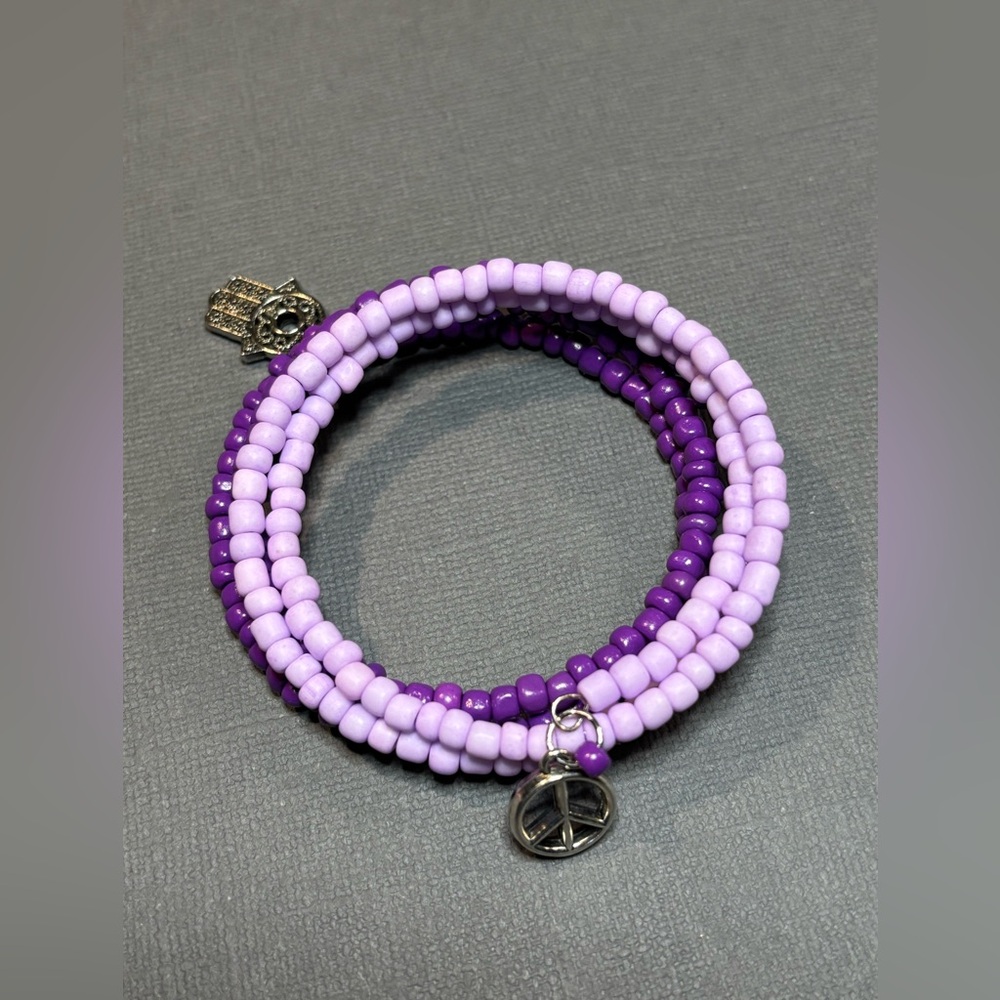💜Purple Memory Wire Bracelet with Charms💜